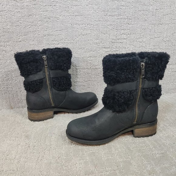 UGG Australia Blayre II Women's Size US 5 Black Leather Ankle Shearling Boots - Picture 7 of 8